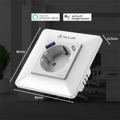 A Photo Of Tellur Smart WiFi Wall Plug with Energy Monitoring, 3600W, 16A, PD20W, USB 18W, Child Protection - White