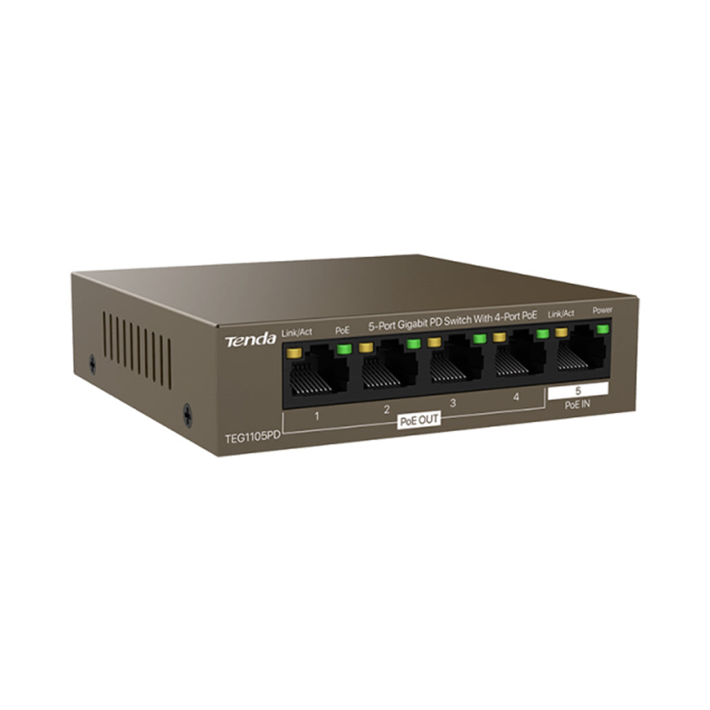 A Photo Of Tenda TEG1105PD 5-Port Gigabit PoE Switch – 4 PoE Out + PoE In, 30W Budget