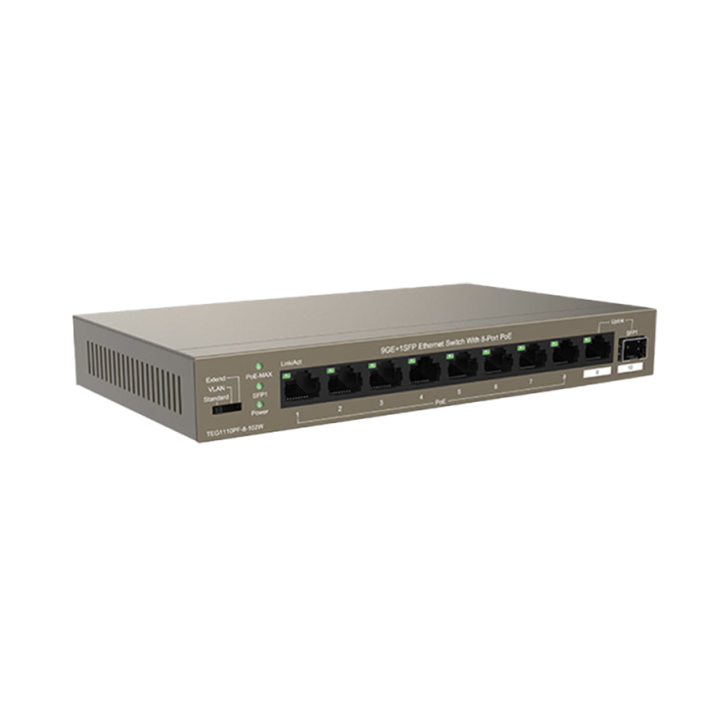A Photo Of Tenda TEG1110PF-8-120W 10-Port Gigabit Smart PoE Switch – 8 PoE Ports + Uplink + AI Power Management