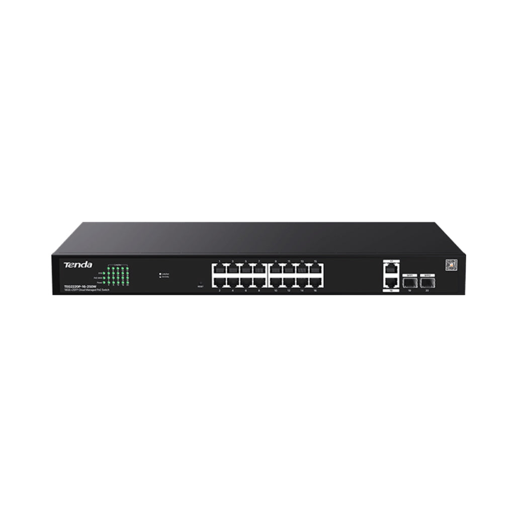 A Photo Of Tenda TEG2220P-16-250W Cloud-Managed 20-Port Gigabit PoE Switch – 16 PoE Ports + 2 SFP Uplinks