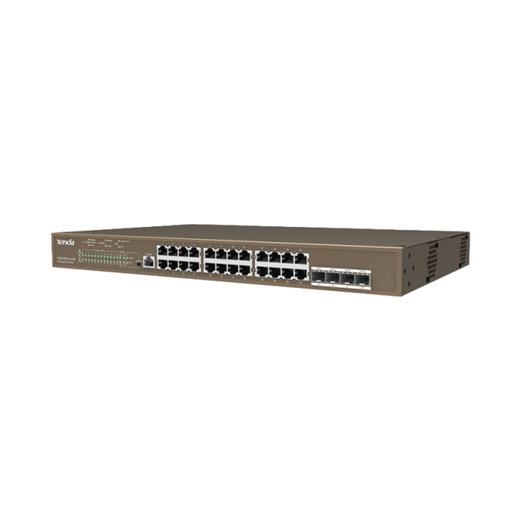 A Photo Of Tenda TEG5328P-24-410W Layer-3 Managed PoE+ Switch – 24×Gigabit + 4×SFP, 370 W Budget
