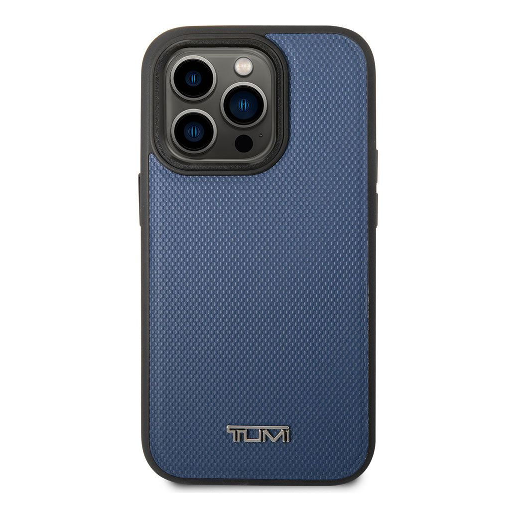 A Photo Of Tumi HC Leather With Magsafe Embossed Balistic Pattern Case for iPhone 14 Pro