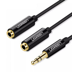 A Photo Of UGreen 10532 Headphone Splitter 2-Way Y 3.5mm Jack Aux Adapter | Hi-Fi Stereo Audio Extension for iPad, iPhone, PS4, Xbox, and More
