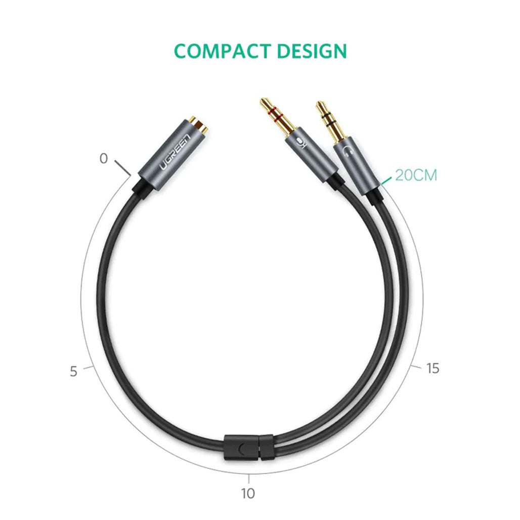 A Photo Of UGreen 20899 Headphone Mic Splitter 3.5mm Jack Audio Mic Adapter TRRS to TRS | 2 Male to 1 Female