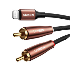 A Photo Of UGreen Lightning to 2 RCA Audio Cable – MFi Certified, Braided, High-Quality Stereo Adapter