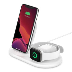 A Photo Of Belkin WIZ001myWH BoostCharge 3-in-1 Wireless Charger for Apple - White