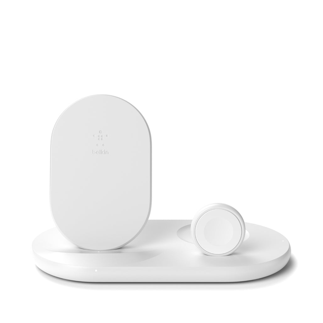 A Photo Of Belkin WIZ001myWH BoostCharge 3-in-1 Wireless Charger for Apple - White