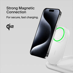 A Photo Of Belkin BoostCharge 3-in-1 Magnetic Foldable Wireless Charging Station with Qi2, 15W Fast Charging for iPhone, Apple Watch & AirPods