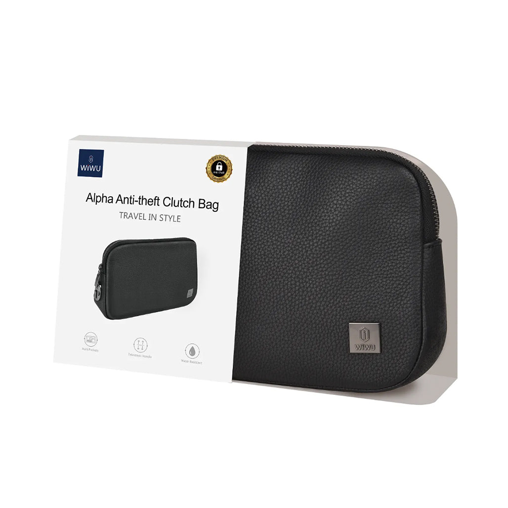 A Photo Of WiWU Alpha Anti-Theft PU Leather Clutch Bag with Coded Lock – Slim Laptop Sleeve for MacBook & Accessories – Black