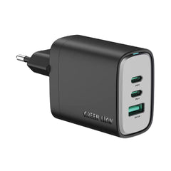 A Photo Of Green Lion Wall Charger Supra GNS65W2CAEUBK - 65W GaN, USB-A & 2 USB-C, Black