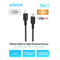 Anker USB-C to USB-C Fast Charging Cable - 240W Power Output, 12,000+ Bend Lifespan, Braided 3ft & 6ft Cable for Smartphones, Tablets, and Laptops