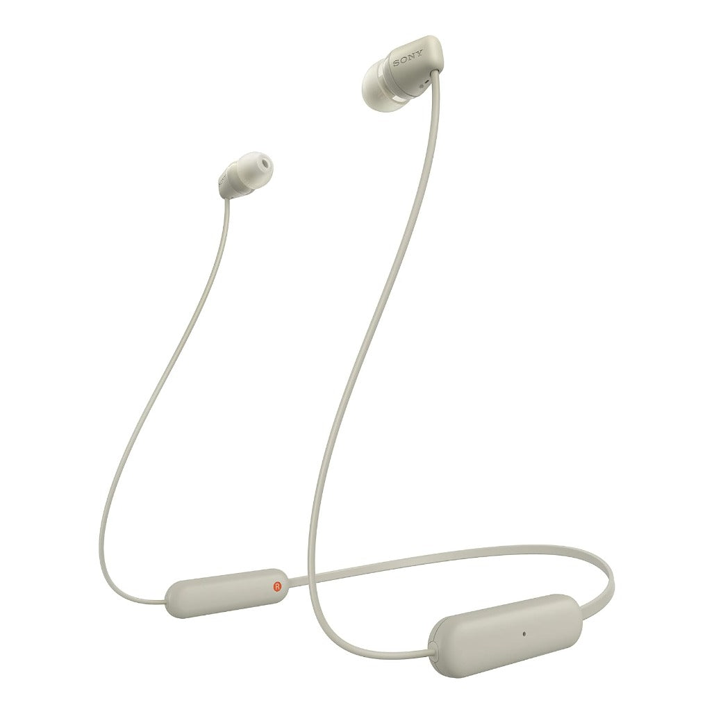 A Photo Of Sony WI-C100 Wireless in-Ear Bluetooth Headphones with Built-in Microphone - Taupe
