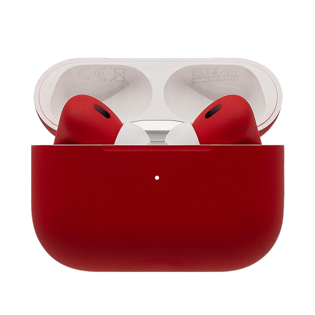 A Photo Of Apple AirPods Pro 2 Ferrari Red Full Paint by Switch | Customizable, Active Noise Cancellation, Personalized Spatial Audio