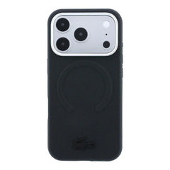 A Photo Of Lacoste MagSafe Black PU Leather Hard Case for iPhone 18 Pro/18 Pro Max with Petit Pique Embossed