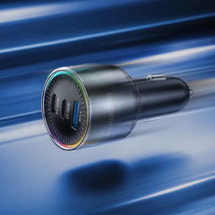 A Photo Of Powerology ÉLAN 240W Dual USB-C & USB-A Car Charger, PPS Support, RGB Light, Smart Power Distribution - Gray