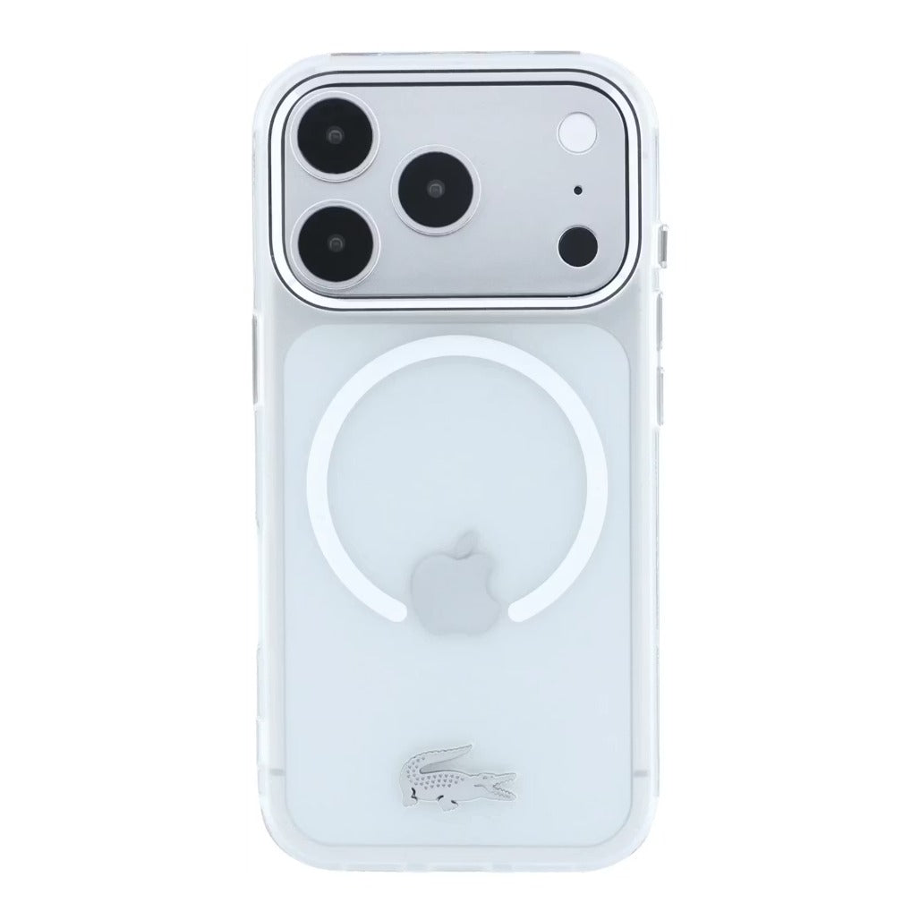 A Photo Of Lacoste iPhone 18 Pro Max MagSafe Case IML White Matte Frosted Finish Hard Cover, Scratch Resistant