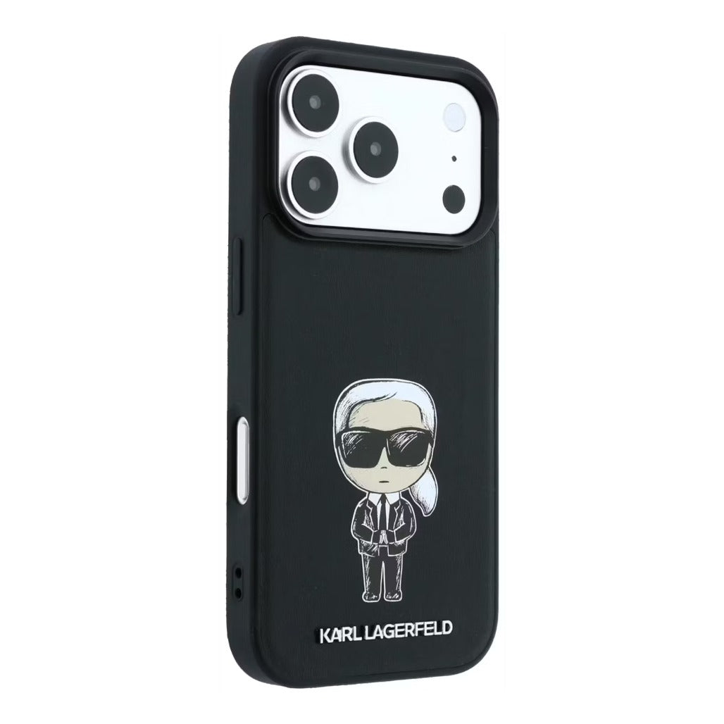 A Photo Of Karl Lagerfeld MagSafe iPhone 18 Pro Black Smooth PU Ikonik Sketch Hard Cover