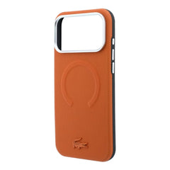 A Photo Of Lacoste MagSafe Orange PU Leather Hard Case for iPhone 18 Pro/18 Pro Max with Petit Pique Embossed