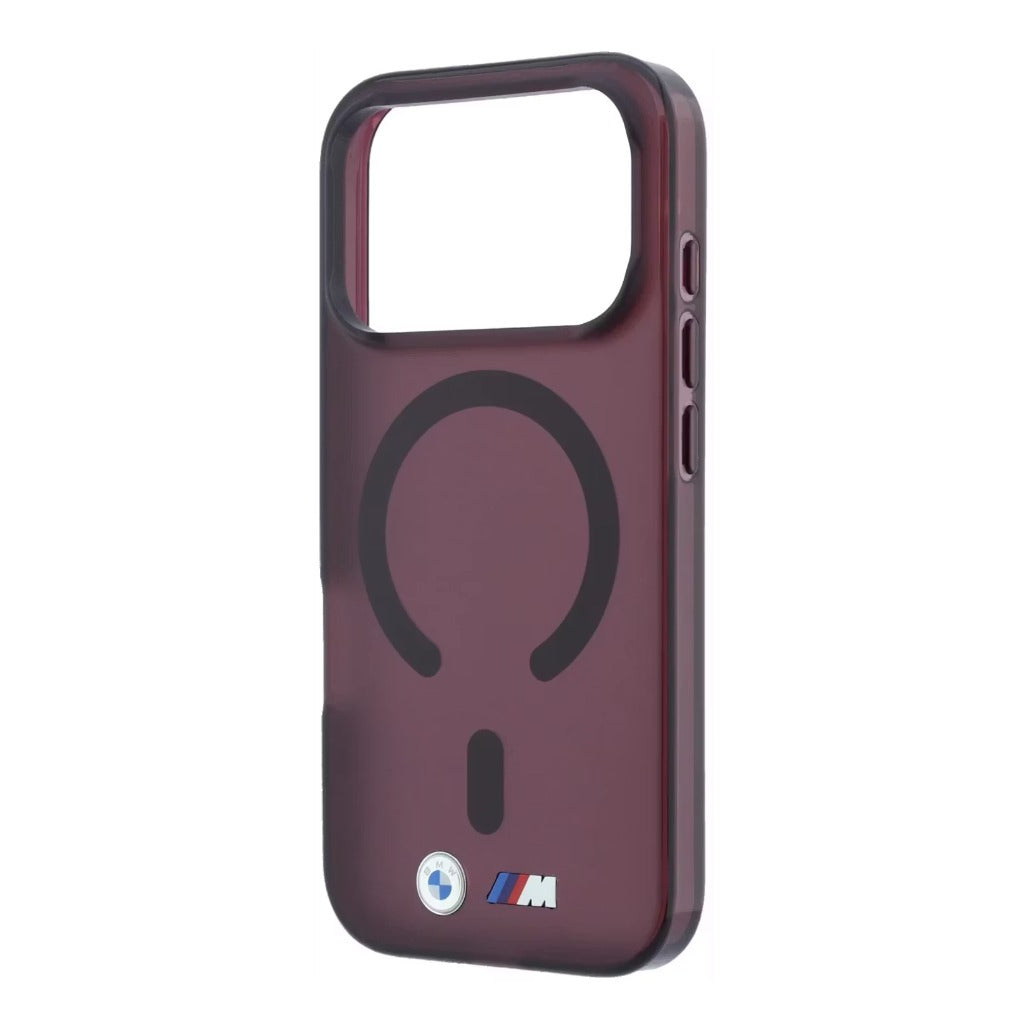 A Photo Of BMW MagSafe iPhone 18 Pro Max Red IML Frosted Hard Cover with Metal Logos