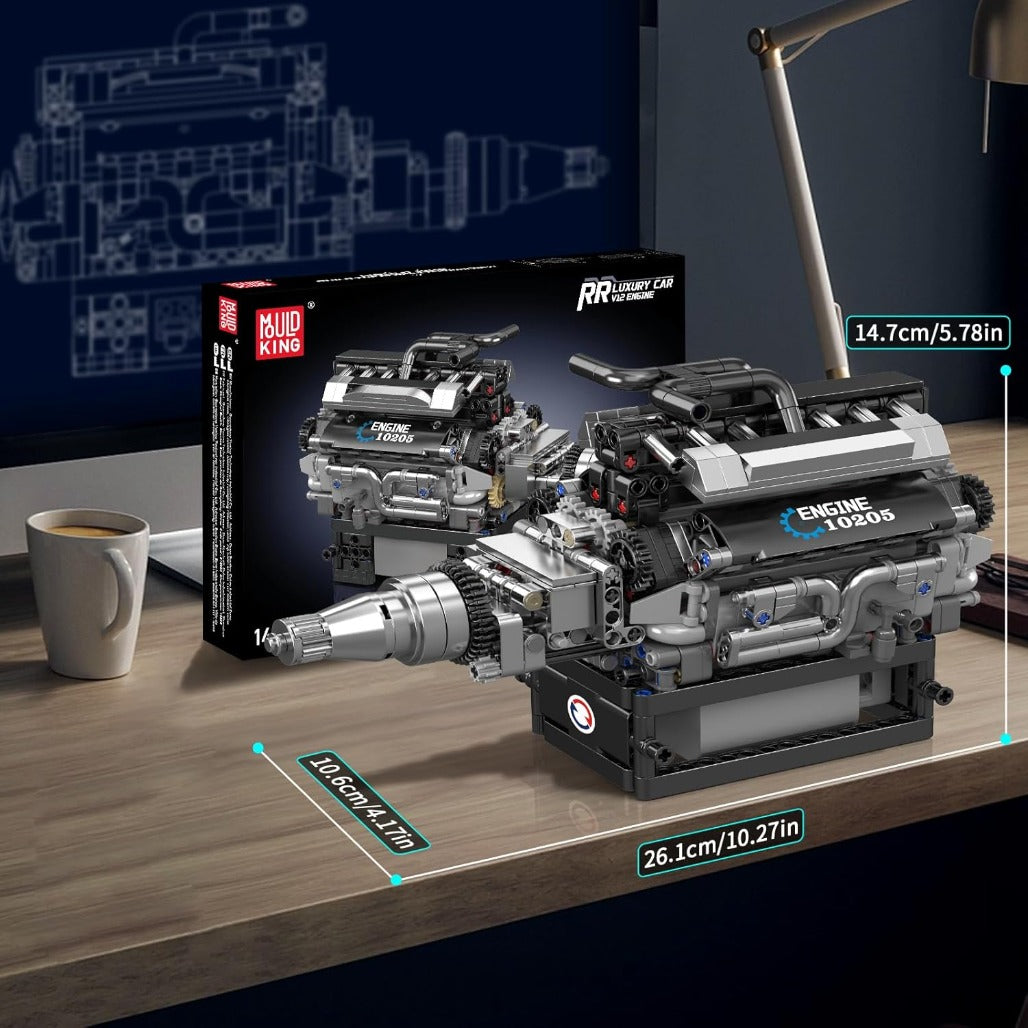 A Photo Of Mould King Motorized British Luxury V12 Engine Building Toy Set - 733 Pieces - 10205
