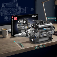 A Photo Of Mould King Motorized British Luxury V12 Engine Building Toy Set - 733 Pieces - 10205
