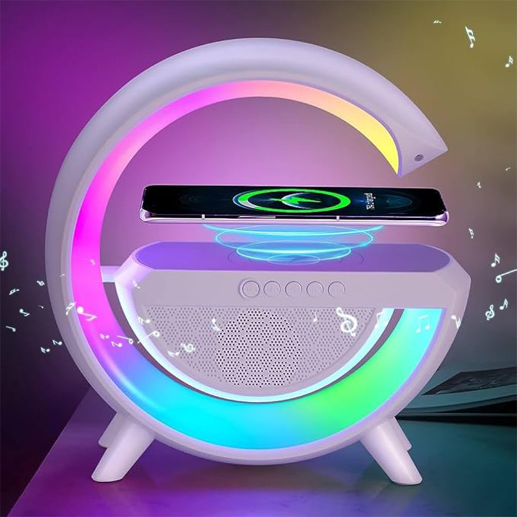 A Photo Of LED Wireless Charging Speaker BT2301 – HiFi Sound, Multi-Color LED, FM Radio, Long Battery Life