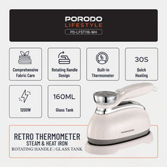 A Photo Of Porodo Lifestyle Retro Thermometer Steam & Heat Iron PDLFST116WH - White