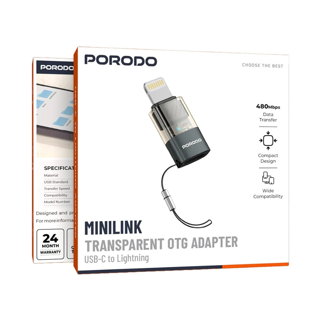 A Photo Of Porodo MiniLink USB-C to Lightning OTG Adapter PDCTOL50 - Grey