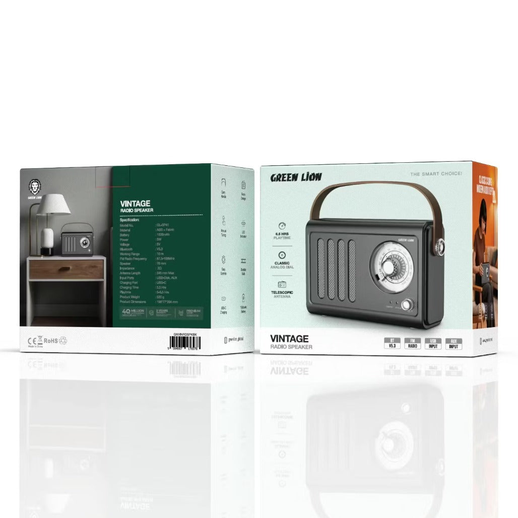 A Photo Of Green Lion Vintage Radio Speaker GNVINRDSPKBK - Bluetooth 5.3, Black