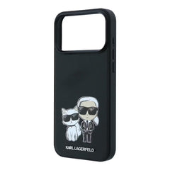 A Photo Of Karl Lagerfeld iPhone 18 Pro/18 Pro Max MagSafe Black Smooth PU Karl & Choupette Bodies Sketch Hard Cover
