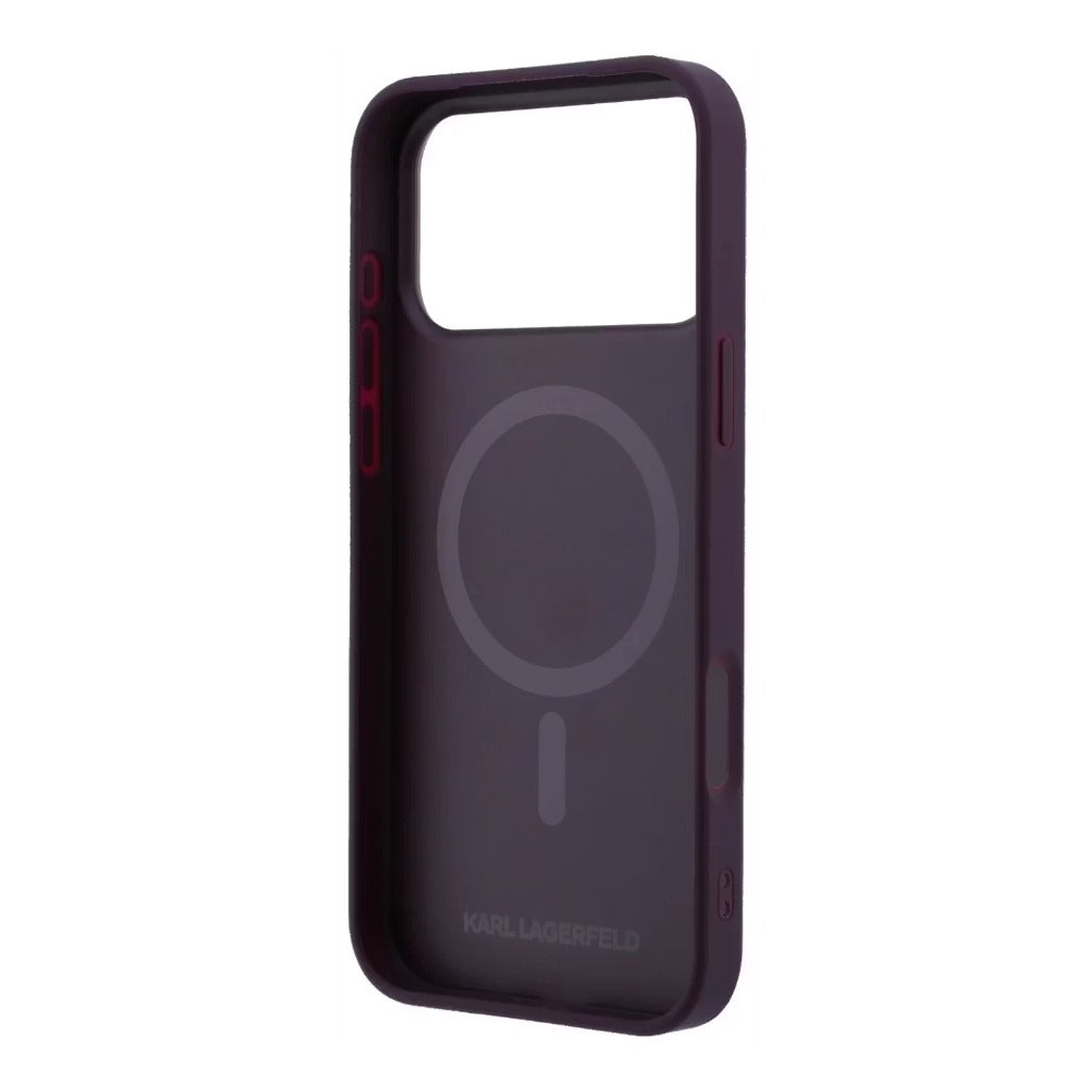 A Photo Of Karl Lagerfeld iPhone 18 Pro Max MagSafe Burgundy Smooth PU Karl & Choupette Bodies Sketch Hard Cover