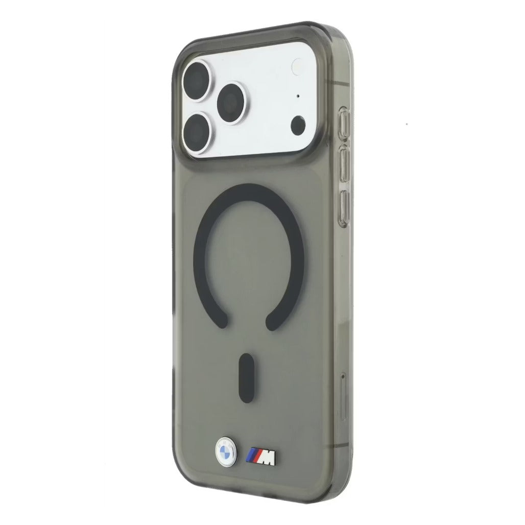 A Photo Of BMW MagSafe iPhone 18 Pro Max Case Black IML Frosted Hard Cover with Metal Logos