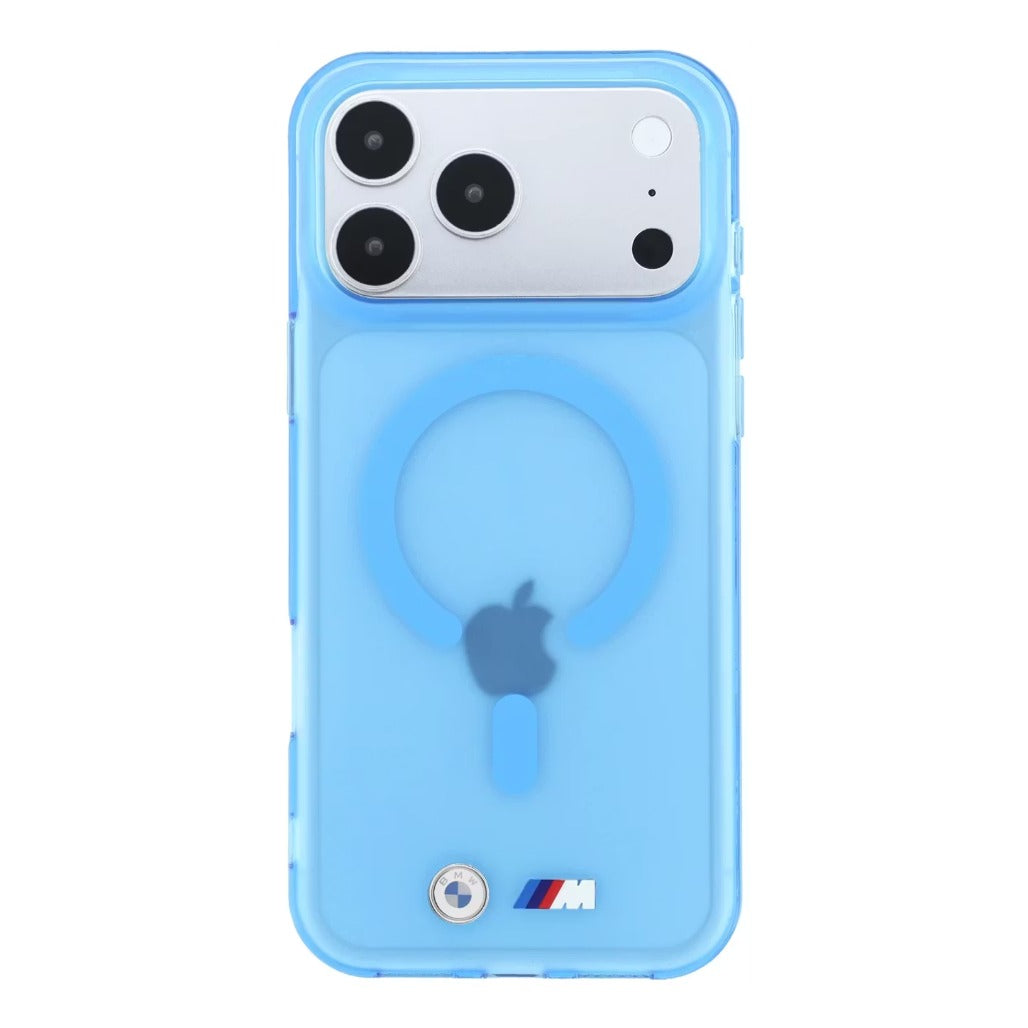 A Photo Of BMW MagSafe iPhone 18 Pro Max Blue IML Frosted Hard Cover with Metal Logos