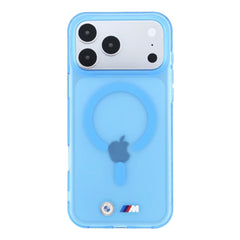 A Photo Of BMW MagSafe iPhone 18 Pro Max Blue IML Frosted Hard Cover with Metal Logos