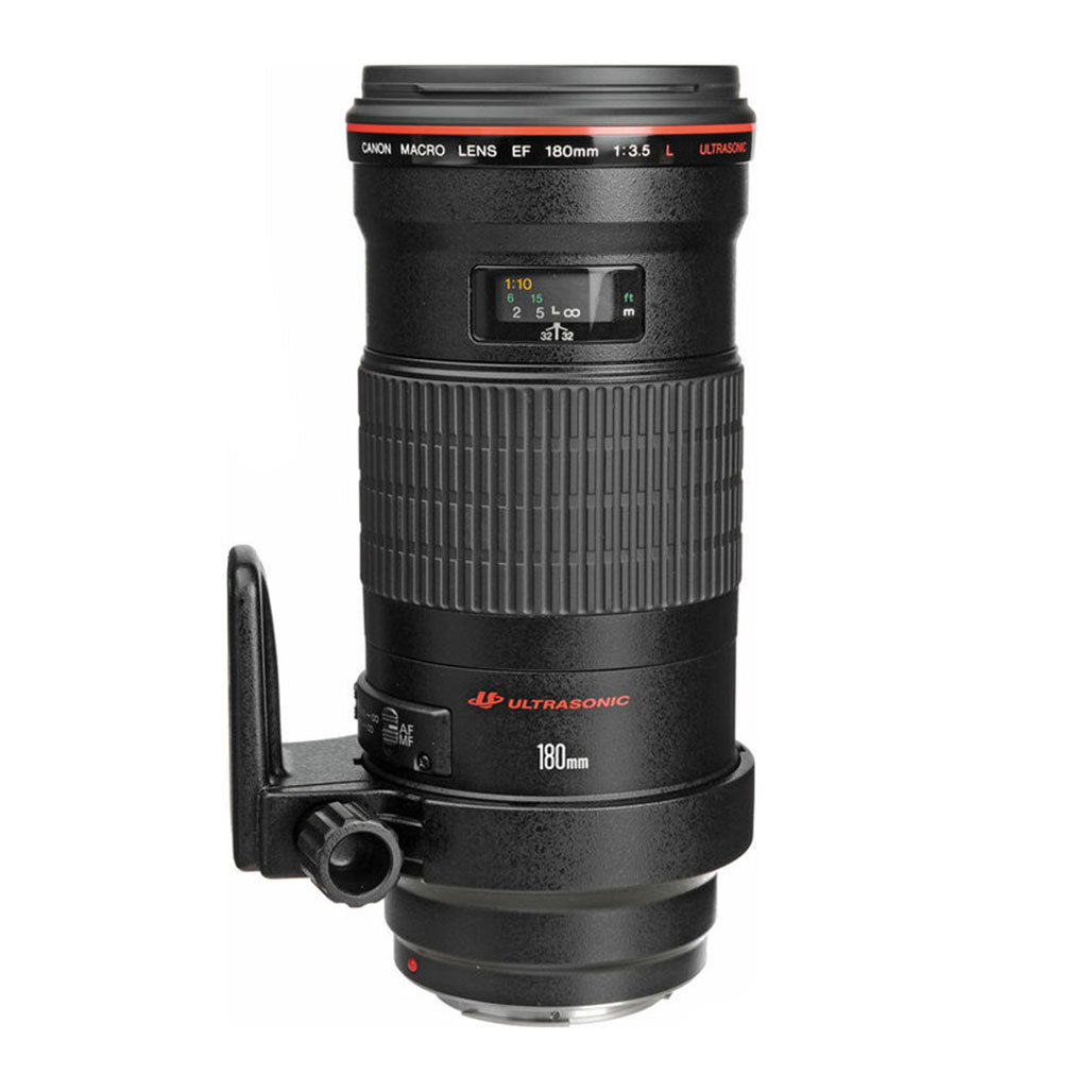 A Photo Of Canon EF 180mm f/3.5L Macro Lens with Lens Case LZ1234 and Lens Hood ET-782 – Precision Macro Photography