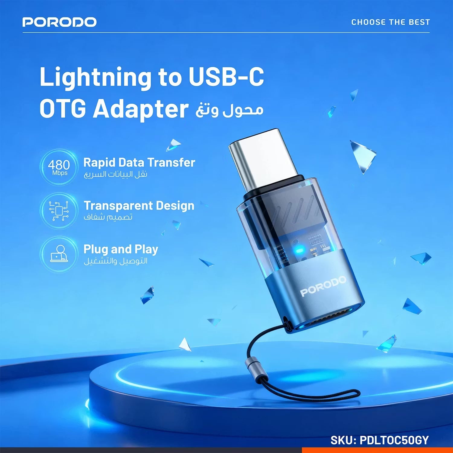 A Photo Of Porodo MiniLink Lightning to USB-C OTG Adapter PDLTOC50 - Grey