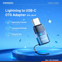 A Photo Of Porodo MiniLink Lightning to USB-C OTG Adapter PDLTOC50 - Grey