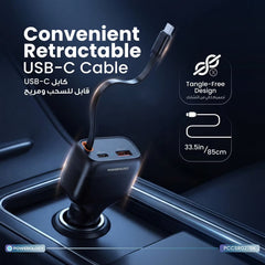 A Photo Of Powerology Car Charger Cyber PCCSR027BK - 81W USB-C Retractable, Black
