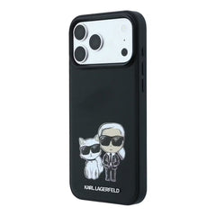A Photo Of Karl Lagerfeld iPhone 18 Pro/18 Pro Max MagSafe Black Smooth PU Karl & Choupette Bodies Sketch Hard Cover