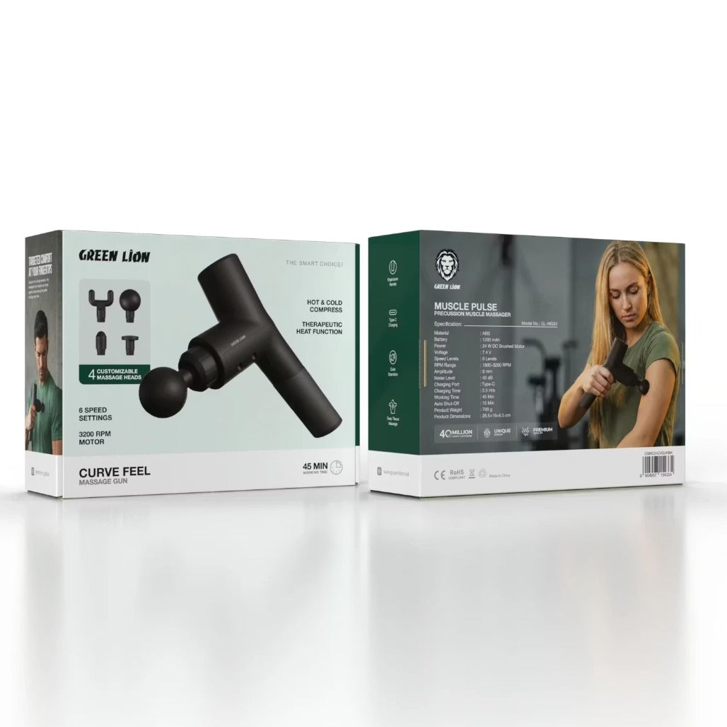 A Photo Of Green Lion Massage Gun Curve Feel GNMG34CVGUNBK - Deep Tissue, Black