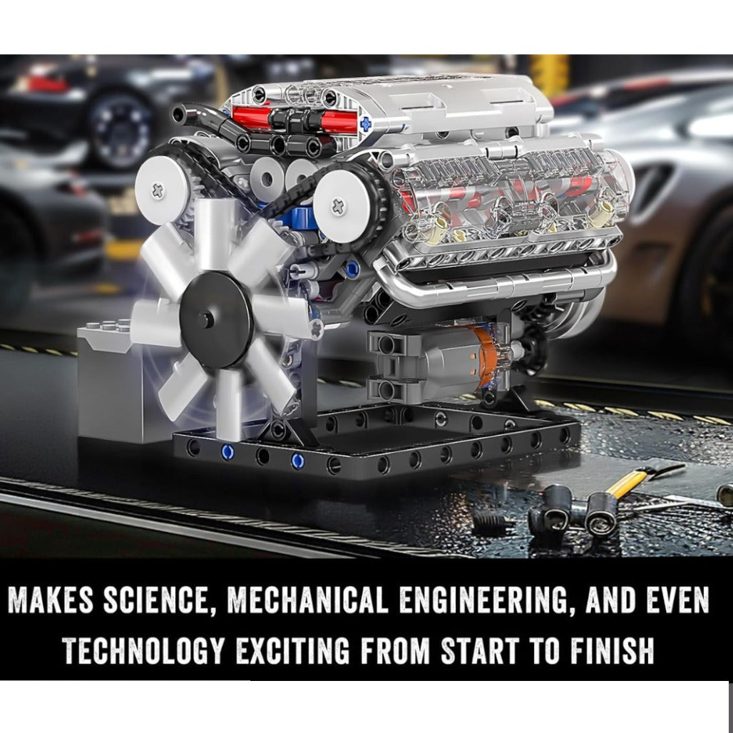 A Photo Of Mould King Motorized V8 Engine Building Toy Set - 535 Pieces - 10088