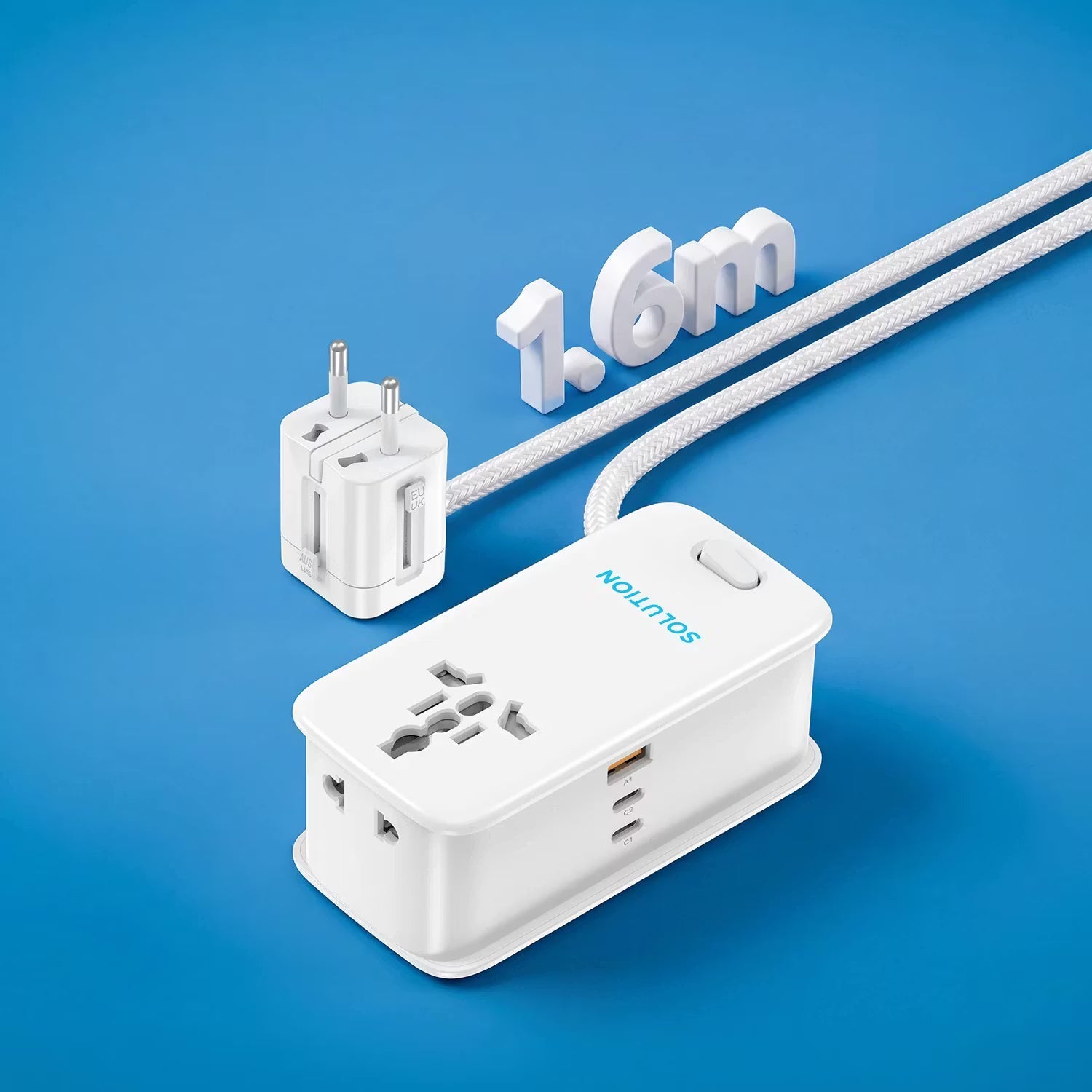 A Photo Of Powerology SOLUTION 30W GaN Charger, Universal Multi-Port Adapter, Global Multi-Plug - White