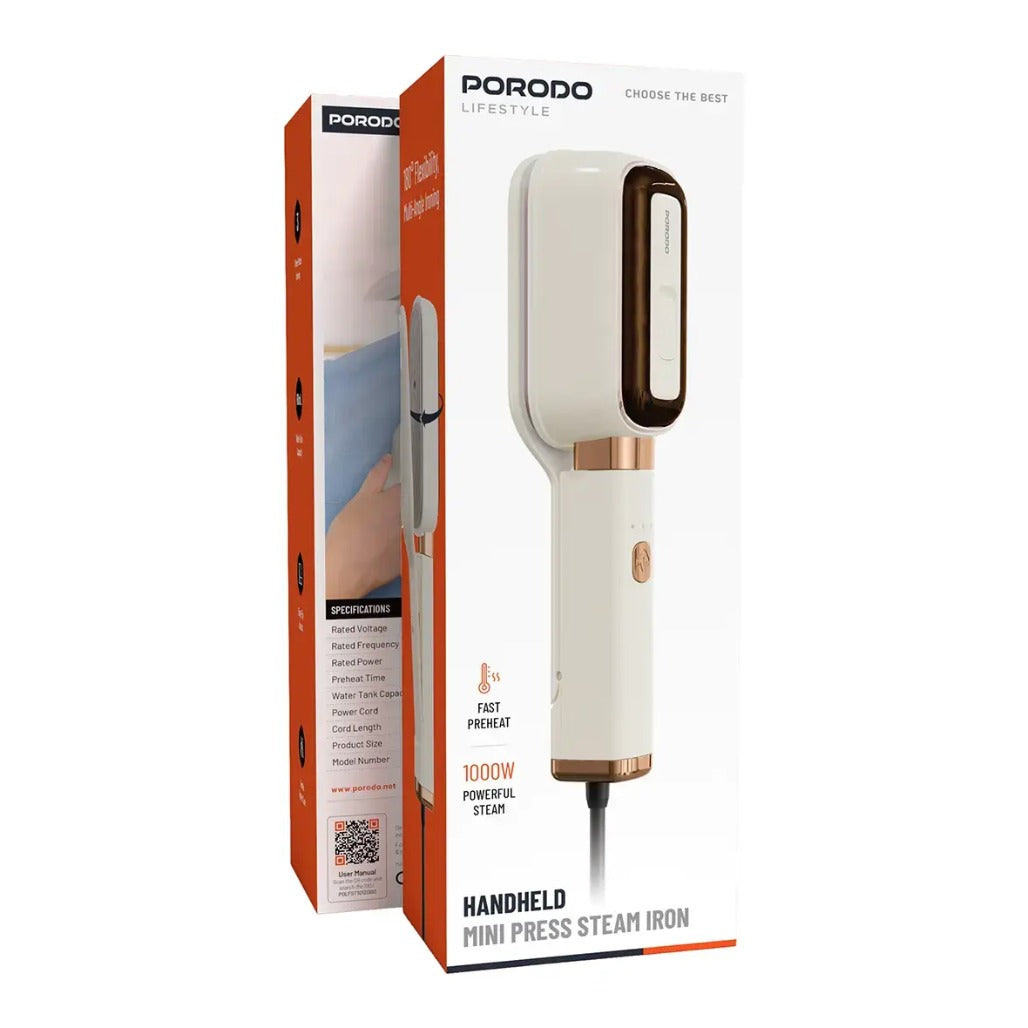A Photo Of Porodo Lifestyle Handheld Mini Press Steam Iron PDLFST215BG - Beige