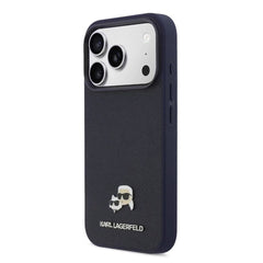 A Photo Of Karl Lagerfeld iPhone 18 Pro Max MagSafe Dark Blue Grained PU Hard Cover with Karl & Choupette Heads