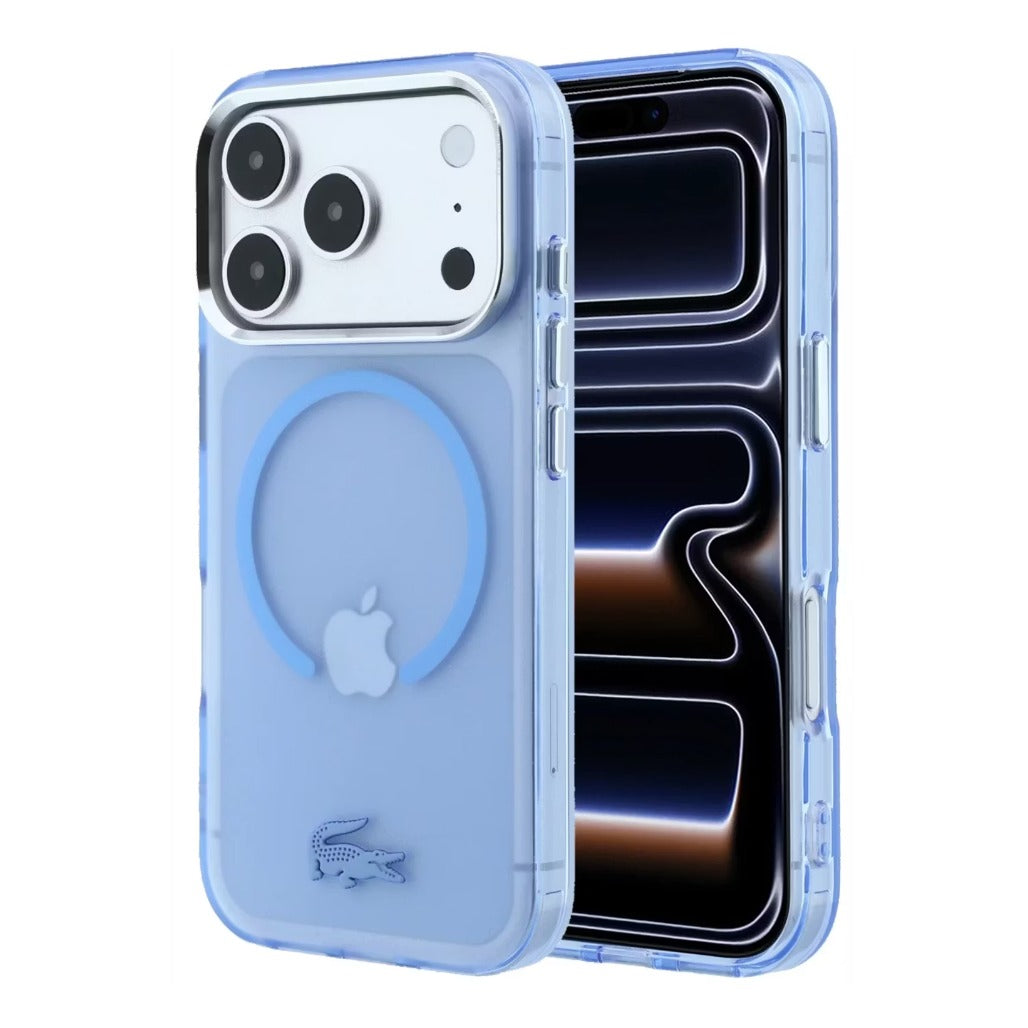 A Photo Of Lacoste iPhone 18 Pro Max MagSafe Case IML Blue Matte Frosted Finish Hard Cover, Scratch Resistant