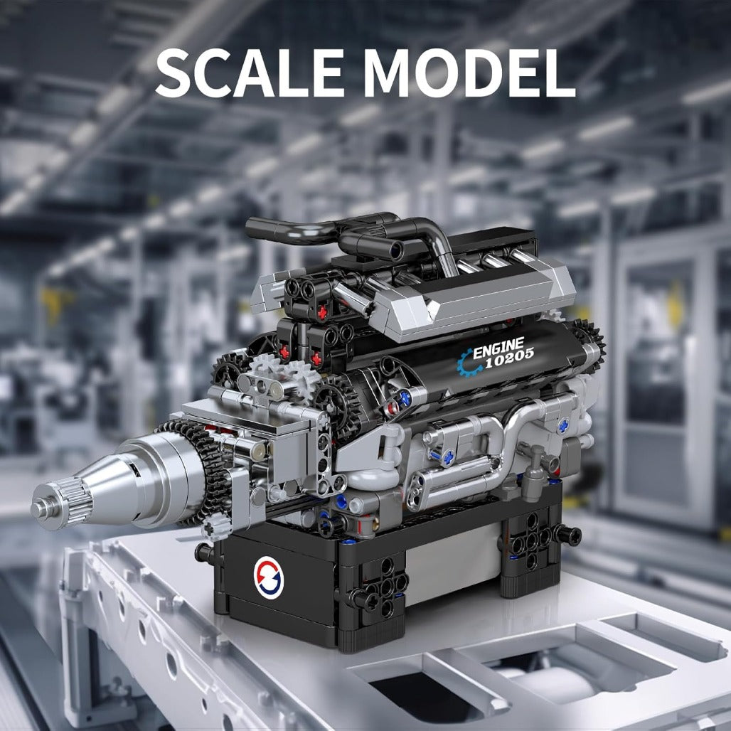 A Photo Of Mould King Motorized British Luxury V12 Engine Building Toy Set - 733 Pieces - 10205
