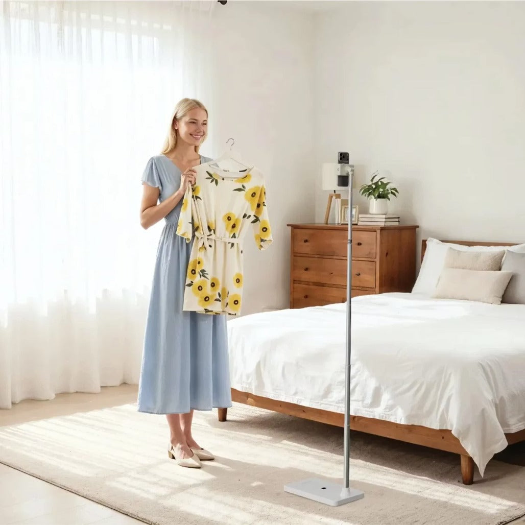 A Photo Of Porodo Tablet & Phone Floor Stand PDFSX10WH - Telescopic, 270° Rotation, Multifunctional