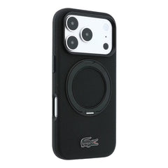A Photo Of Lacoste iPhone 18 Pro Max/17 Pro Max Black MagSafe Case with Iconic Petit Pique Hard Case & 360° Rotating Ring Stand