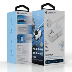 A Photo Of Powerology SOLUTION 30W GaN Charger, Universal Multi-Port Adapter, Global Multi-Plug - White