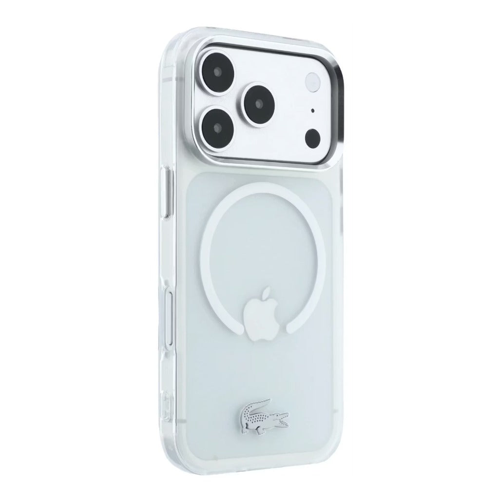 A Photo Of Lacoste iPhone 18 Pro Max MagSafe Case IML White Matte Frosted Finish Hard Cover, Scratch Resistant